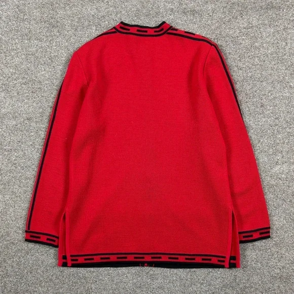 Vintage Tricoville Red Wool Blend Cardigan Sweater Women’s 8 Medium Black Trim - Picture 2 of 8